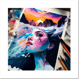 Abstract Painting of Girl Besides a Glacier Posters and Art